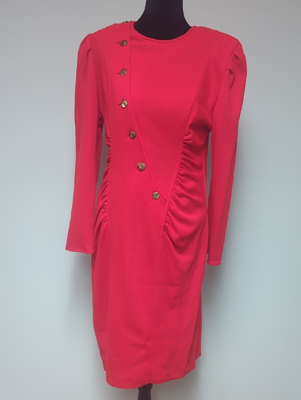 Vintage 80s Pink Dress ILGWU Gold Button Midi Dress Made in USA
